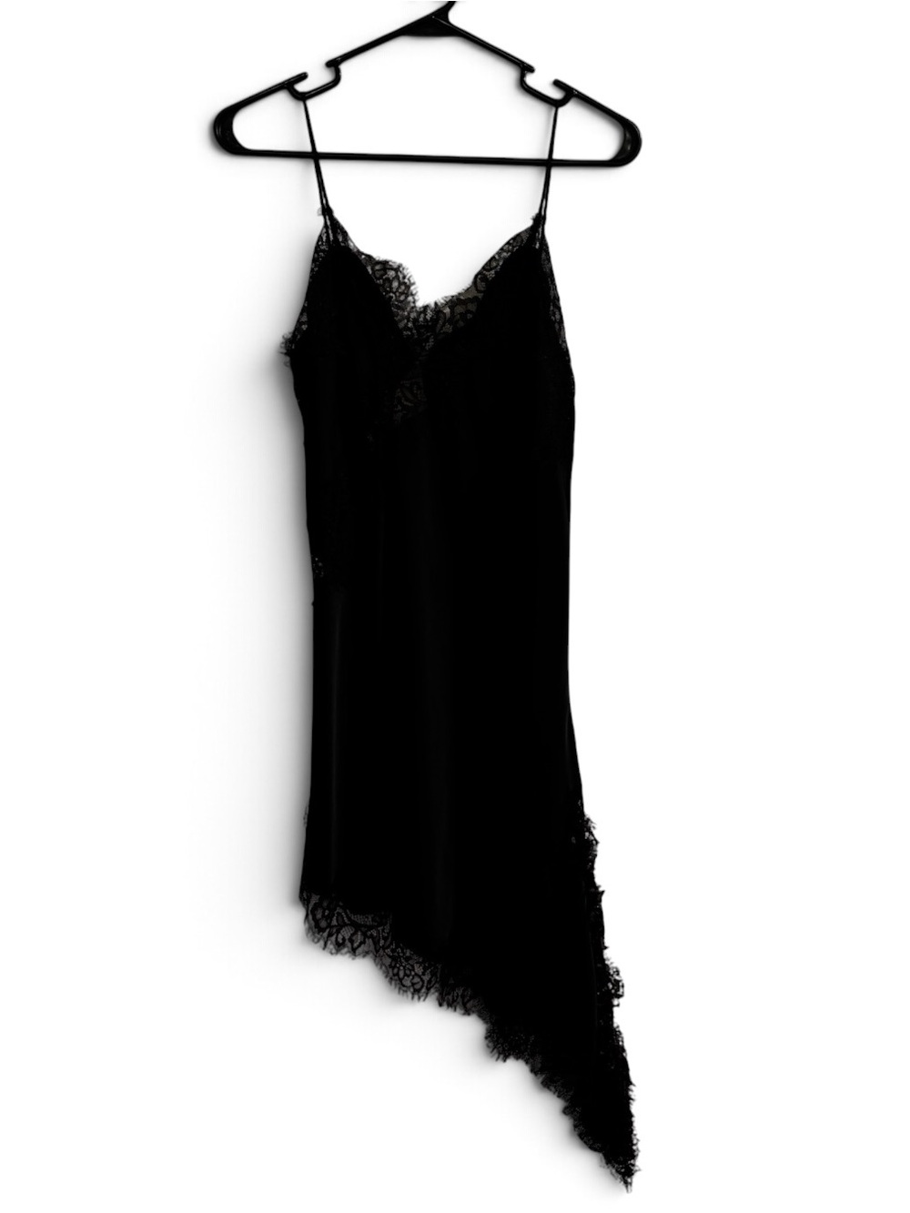 NWT ZARA Black Lace Trim Asymmetrical Slip Dress
